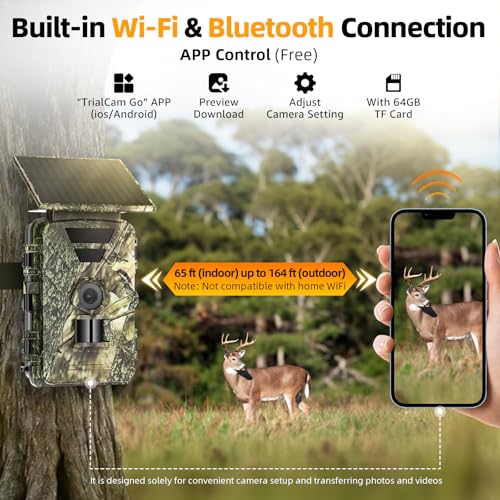 BoxLegend Solar Trail Camera WiFi 4K 60MP with 64GB Memory Card Game Cameras with Night Vision Motion Activated Waterproof Trigger Speed Trail Cam Wide Angle Wildlife Camera for Backyard and Outdoor