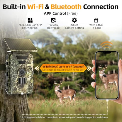 BoxLegend Solar Trail Camera WiFi 4K 60MP with 64GB Memory Card Game Cameras with Night Vision Motion Activated Waterproof Trigger Speed Trail Cam Wide Angle Wildlife Camera for Backyard and Outdoor