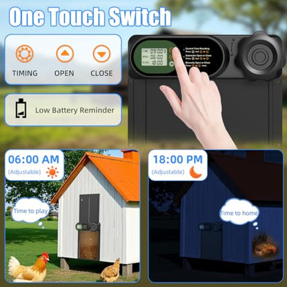 Automatic Chicken Coop Door Battery Powered, LCD Display Large Aluminum Auto Chicken Coop Opener with Anti-Pinch Sensor, Smart Timer & Waterproof for Hens, Ducks, Geese Poultry