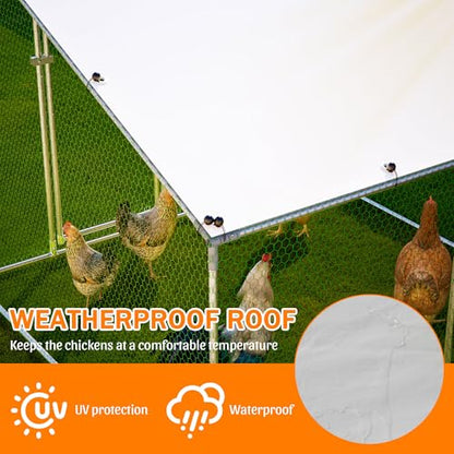 Walk in Chicken Coop, Chicken Runs for Yard with Cover, 84 x 78.7 x 72.7 in Metal Enclosure, Slanted Roof, Lockable Door for Ducks Rabbits