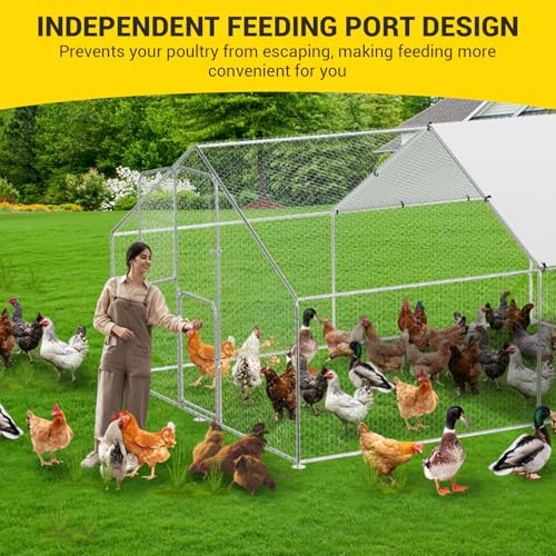 GarveeLife Large Metal Chicken Coop with Waterproof and Anti-UV Cover, Walk-in Poultry Cage, Outdoor Chicken Run for Backyard Farm Use, 9.8x13.1x6.6 FT - size: 118.1"L x 157.5"W x 78.7"H
