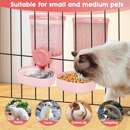 35oz Rabbit Feeder Guinea Pig Water Bottle,Hanging Automatic Food Water Dispenser,Food Feeder for Ferret Guinea Pig Rabbit Cat Bunny Cage Accessories,Pink - color: Pink