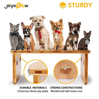 Elevated Dog Bowls, Bamboo Raised Dog Bowl for Small Dogs & Cats, with 2 Stainless Steel Bowls (4'' Tall-20oz Bowl) - color: Natural, size: Small: 4'' Tall-20 oz Bowl