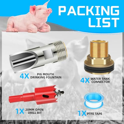 4PCS Pig Waterer Nipple, Automatic Pig Nipple Water Drinker for Barrel Kit, Stainless Steel Hog Water Drinker Feeder with Brass Water Tank Connectors Kit for Pig Goats Swine Piglets Drinking - color: Coppery-4 Pcs