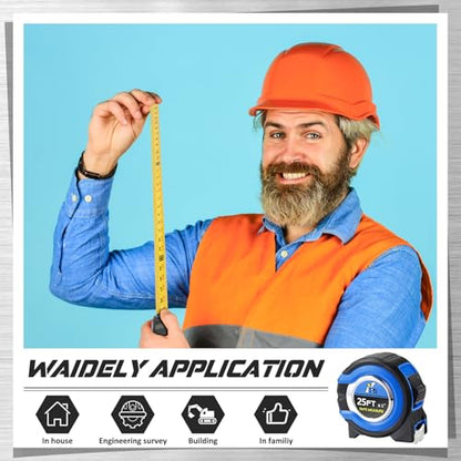 Youyole 20 Pack Tape Measure with Fractions 1/8 Steel Measuring Tape Retractable Easy Read Measurement Ruler Steel Power Blade (25 ft X 1 in,Blue) - size: 25 ft X 1 in