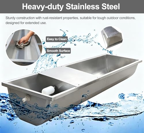 ERRULAN Galvanized Water Trough 15 20 30 Gallon, Heavy-Duty Livestock Feeder Troughs with Float Valve Kit, Outdoor Farm Automatic Feeding(15 Gallon/57L) - size: 15 Gallon/57L