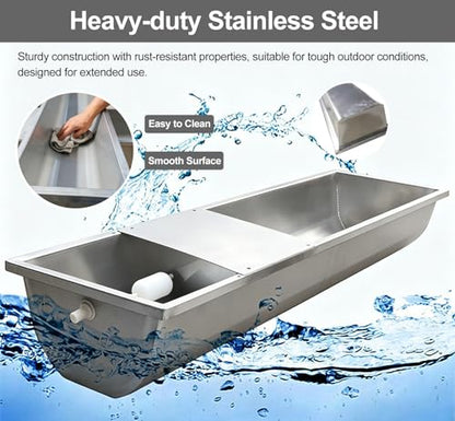 ERRULAN Galvanized Water Trough 15 20 30 Gallon, Heavy-Duty Livestock Feeder Troughs with Float Valve Kit, Outdoor Farm Automatic Feeding(30 Gallon/112L) - size: 30 Gallon/112L