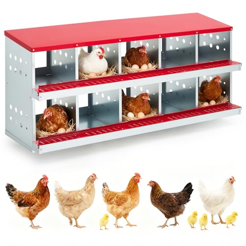 Chicken Nesting Boxes, 10 Compartment Metal Roll Away Nest Box with Vent Holes & Swing Perch, Easy Egg Collection for Hens & Ducks, Ideal for Poultry Coops