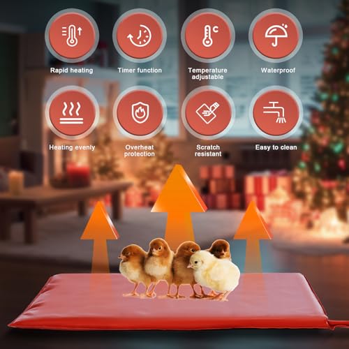 Small Animal Heating Pad, Heating Pad for Chicken, Rabbits, Guinea Pigs, Dog, Cat, Reptile, Poultry Heated Mat Chick Brooder Waterproof Adjustable Temperature & Timer (12.5 x 15.7in) - size: 12.5 x 15.7in