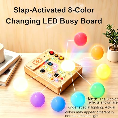 Montessori Busy Board, Slap-Activated LED Toy for 1-4 Toddlers | Sensory Switch Board, Fine Motor Skills Educational Learning Toy, Travel Friendly, Birthday & Holiday Gift for Boys Girls