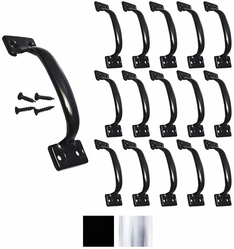 15 Pack, Premium Black Pull Handle 5-3/4" Utility Door Pulls, Black Handles for Home Improvement, Barn Door Hardware with Screws - color: Black