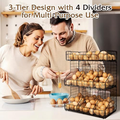 X-cosrack Egg Holder Countertop, 3 Tier Egg Rack with Labels Dividers to Separate Eggs, Stackable Wire Baskets for Fresh Egg, XXL Egg Dispenser for Countertop/Wall-Mounted (Patent Pending) - color: Black