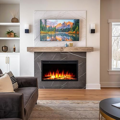 LegendFlame 33" W Smart Wall Mount & in Wall Recessed Electric Fireplace Insert, Heater 750W/1500W, Multi Colors of Flame & Fuel Bed, Alexa/Google Assistant Enabled - size: 33" DEEP