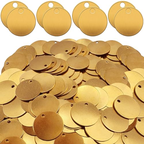 Hicarer 500 Pcs Solid Tags for Stamping Round Key Tags Blanks with Hole for Pets Plants Doors Pipe Valves Equipment Tool and Keys Labeling (Brass,1.25 Inch) - size: 1.25 Inch