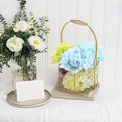 BestAlice 2 Pack Metal Wedding Basket with Handle, Portable Flower Basket, Rustic Flower Girl Basket, Gold Decorated Basket, Geometric Flower Girl Basket Gift Basket for Wedding Home Decor, Round