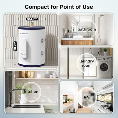 ThermoMate Tank Water Heater Electric, 8 Gallon Small Point of Use Residential Hot Water Heater, 1500W 120Volt Compact, Adjustable Thermostat, UL Listed (ES900) - style: 8 Gallons