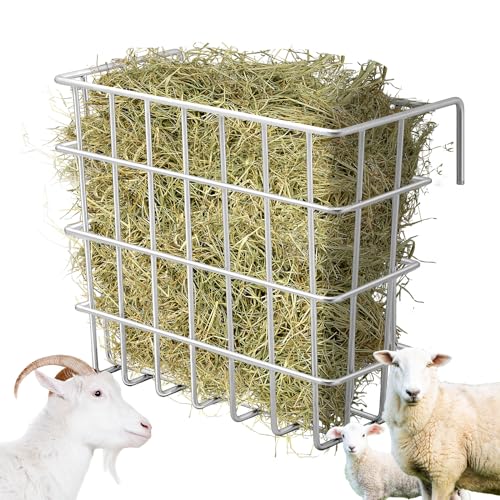 Gisafai Galvanized Hay Feeder Goats 21.5 x 10.5 x 18 Inches Size Right for a Flake of Heavy Duty Welded Wire Large Goat Hay Rack Wall Single Sided Feeder with Hook for Sheep Horses Farm Yield(Silver) - color: Silver