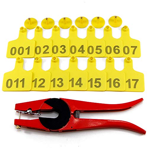 Numbered Farm Livestock Ear Tags for Cow Pig Sheep Cattle Identification Plastic TPU Precision Ear Stud Card Labels for Farm Animals (Customized) with 1 PC Plier Applicator (Yellow, 500 PCS) - color: Yellow, size: 500 PCS