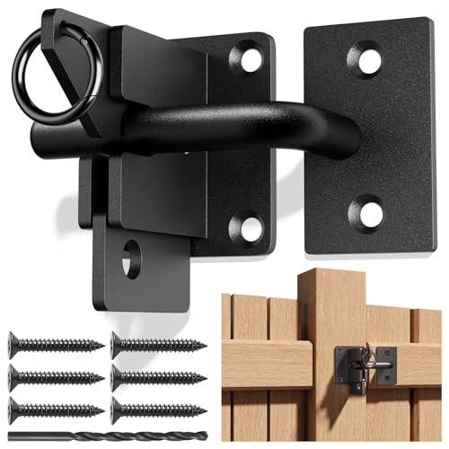 Heavy Duty Self Locking Fence Gate Lock Latch Stainless Steel, Wooden Post Mount Gate Door Latch Matte Black 1Pack - color: Black