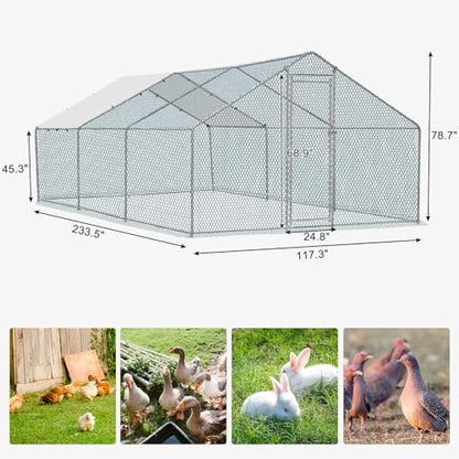 Outvita Chicken Coop, 19.5×10 FT Large Metal Chicken House, Poultry Habitat Cage with Waterproof Cover, Walk-in Chicken Run Pen for Small Animals, Yard, Farm, Patio - color: Silver, size: 234.0"L x 120.0"W x 78.0"H