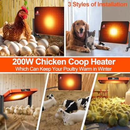 Chicken Coop Heater for Winter,200W Smart Brooder Coop Heater with Overheating Protection,Radiant Heat Panel with Remote Control Timer & Adjustable Temp,Large Heat Warmer for Chicken Kitten Puppy Pets