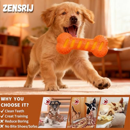 Dog Squeaky Toys for Aggressive Chewers,Dog Toys，Tough Durable Dogs Toys with Natural Rubber，Chewers for Small, Medium and Large Breeds Bone Toy - color: Orange
