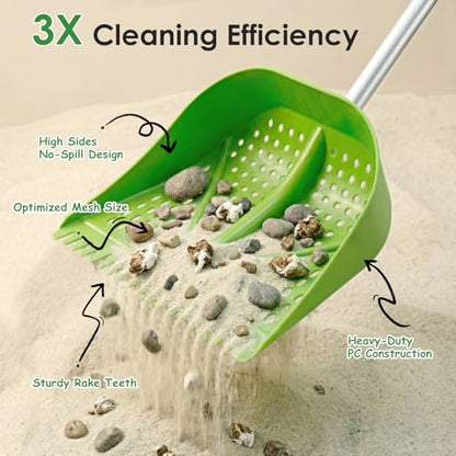 Thiswing Chicken Poop Scooper & Rake 2-in-1, Adjustable Handle Length from 38" to 66", Features Manure Sifting Capability – Ideal for Chicken Coops and Farm Animal Cleaning (Green)