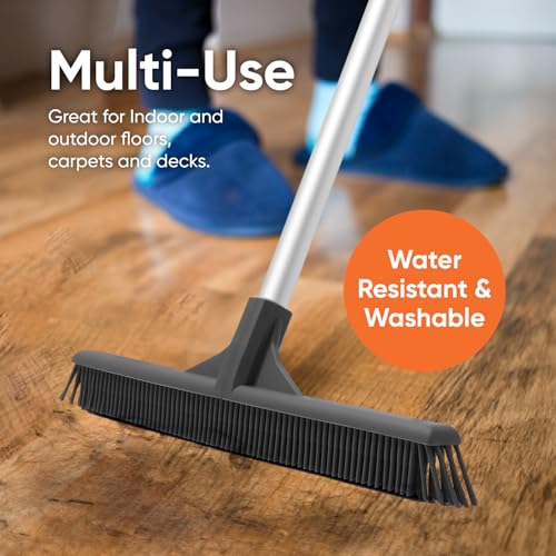 Superio 16"" Slim Silicone Salon Broom - Carpet Rake for Liquid, Human Hair, Pet Hair, and Fur Space Saving and Easy to Wash, Gray, 1281-993 - color: Silicone, size: 54"