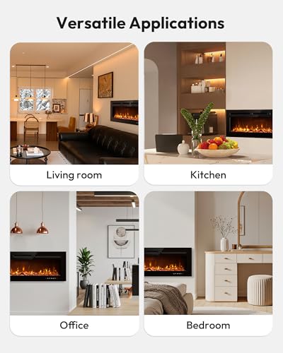 EUHOMY 50 Inch Electric Fireplace Recessed Wall Mounted with Remote Control, Fireplace Heater with Adjustable Flame Color, Linear Fireplace with Timer, Log & Crystal, 750/1500W (2026 Upgrade) - size: Upgrade 50Inch