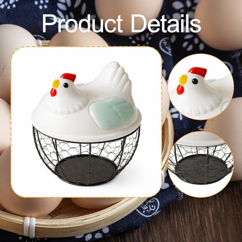 Chicken Egg Basket Metal Iron Wire Egg Collection Basket Vegetable Fruit Basket Farmhouse Decorative Storage with Ergonomic Handles Suitable for, Green Lid