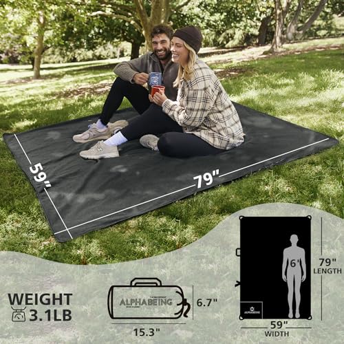AlphaBeing Waterproof Outdoor Blanket with Merino Wool, Extra Thick Warm, Windproof, Packable Stadium Blankets for Cold Weather, Camping Gift, Pet, Car, Picnic, Concerts, 79" x 59", Black/Gray - color: Black/Gray