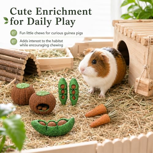 HERCOCCI 8Pcs Guinea Pig Chew Toys, Hamster Toys Prevent Excessive Teeth Growth Natural Vegetables Carrot and Timothy Grass for Guinea Pig Rabbit Chinchillas Gerbil