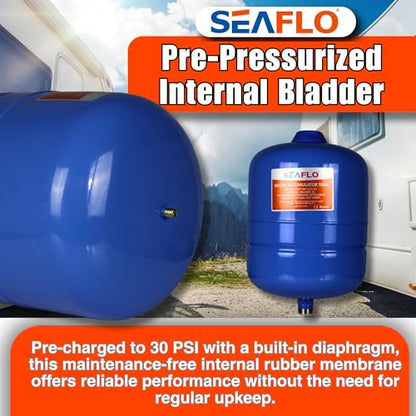 SEAFLO 2 Gallon Pre-Pressurized Accumulator Expansion Tank – Reduces Pump Cycling, Smooth Water Flow, 87 PSI, 3/4" MNPT, Compact Design for RV, Marine, Boat & Off-Grid Systems – 4-Year Warranty - style: 2 Gal (8 L)