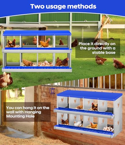 Garvee Chicken Nesting Box, 8 Compartment Metal Nesting Box,Wall Mount Chicken Nesting Boxes for Laying Eggs,Easy Egg Collection,8 Room Nest Boxes for Chickens - size: Blue 8 Compartment