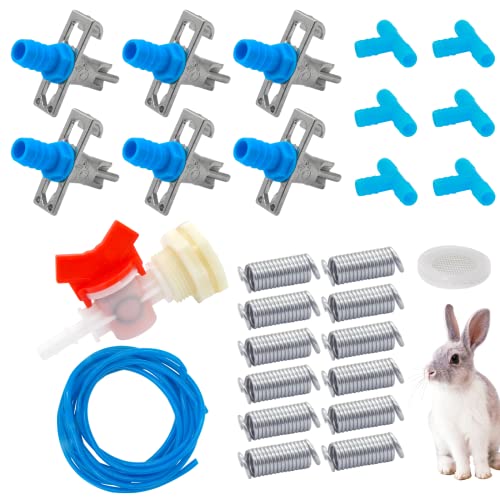 Automatic Rabbit Watering Kit Include 6 Nipple Drinker Feeders, ID 5/16" Hose, Barb Fittings to G1/2" Thread Connector, Watering System Bucket Connector