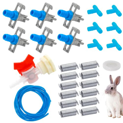 Automatic Rabbit Watering Kit Include 6 Nipple Drinker Feeders, ID 5/16" Hose, Barb Fittings to G1/2" Thread Connector, Watering System Bucket Connector