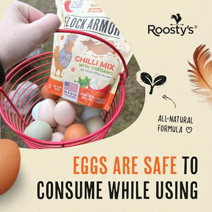 Roosty's Naturals Flock Armor Chicken De-wormer Chili Mix, 16oz | Daily Worm Defense • Boost Egg Quality • Feather & Vitality Boost • Gut Health Support • Made in USA