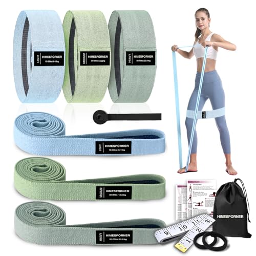 HIMESPORNER 9 PCS Fabric Resistance Bands Set for Working Out, Non-Slip Exercise Booty Bands for Women & Men Leg and Glutes with Hair Ties and Tape Measure - for Home Gym Workout, Yoga, Pilates - color: Blue and Green