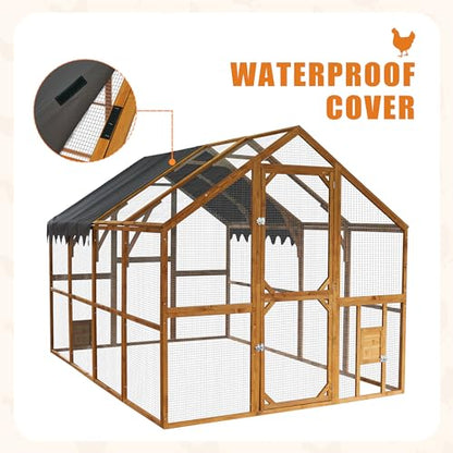 Endark 110" Large Walk-in Chicken Coop Enclosure with Waterproof Roof- Spacious Outdoor Yard, Pet Cage Playpen Farm Poultry Cage with Durable Wood Construction and Rain Protection(Brown)