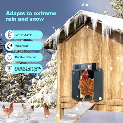 Chicken Coop Door, Automatic Chicken Coop Door Opener, Large LCD Display with Timer & Light Sensor, Anti-Pinch Protection