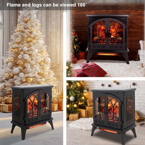 24" Electric Fireplace, Fireplace Heater w/Realistic Flame, Remote, Timer, Freestanding Fireplace w/Adjustable Brightness, Thermostat, Overheating Protection, 1500W, Black - size: 24" (w/Brick Wall Background)