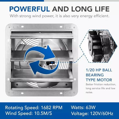12 Inch Shutter Exhaust Fan Aluminum High Speed 1620RPM 940 CFM, Replacement for iPower OEM