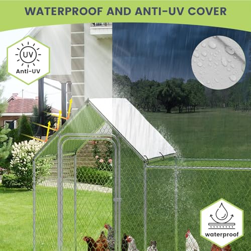 GarveeTech Metal Chicken Run – 10'L x 3.3'W x 5'H Walk-in Duck Run with Waterproof & Anti-UV Cover, Large Chicken Coop with Run 8-10 Chickens, Ducks, Rabbits – Outdoor Pet Enclosure