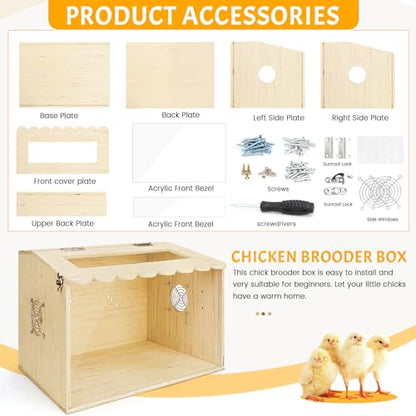 Chicken Brooder Box, Brooder Box for Chicks, Wooden Quail Cage for Hamsters, Ducklings, Hedgehogs and Lizards, Skylight Design Chick Coop, Baby Chicken Supplies (Only Box) (15.7 x 11.8 x 11.8in)
