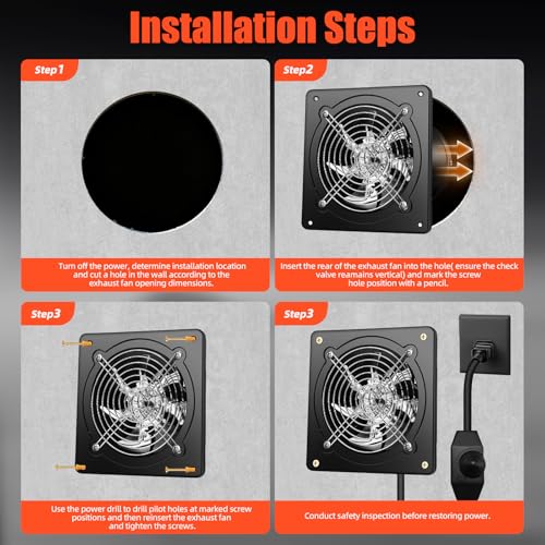 8 Inch Exhaust Fan with Speed Controller, 700CFM Wall Mount Exhaust Fan for Kitchen, Metal Ventilation Extractor Fan with Damper for Bathroom, Garage, Attic, Shop, Pet Room, Smoking Room, Basement - size: 8 Inch