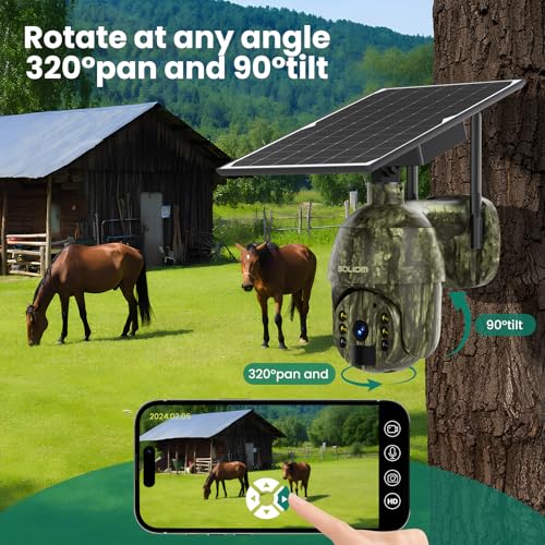 SOLIOM S600 4G LTE Cellular Security Cameras Wireless Outdoor, Solar Security Camera with Pan Tilt 360°View, 2K Full Color Night Vision, Unlimited Data Plan, PIR Motion Sensor, 2 Way Talk, Camo - color: Camo