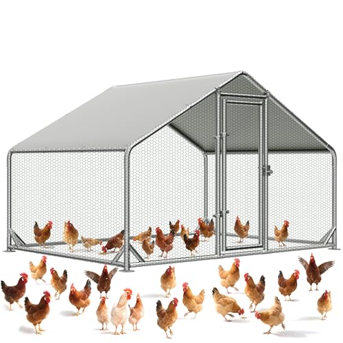 Large Metal Chicken Coop with Run, Outdoor Chicken Walk-in Poultry Cag with Waterproof & Anti-UV Cover Lockable Doors,Ducks Coop and Other Small Animals for Yard/Farm/Ranch (6.59'L x 9.88'W x 6.59'H) - size: 6.59'L x 9.88'W x 6.59'H