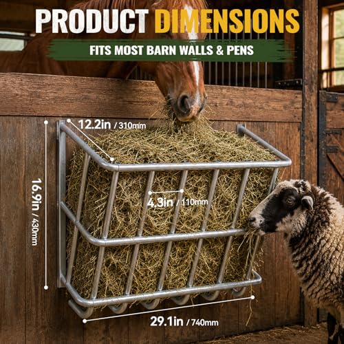 20 Gallon Wall Mount Hay Feeder, Metal Hay Rack for Goats and Horses | Galvanized steel, livestock feeding rack, barn stall feed holder, space-saving, rounded edges, easy install - color: 20 Gallon