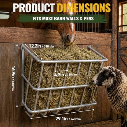 20 Gallon Wall Mount Hay Feeder, Metal Hay Rack for Goats and Horses | Galvanized steel, livestock feeding rack, barn stall feed holder, space-saving, rounded edges, easy install - color: 20 Gallon