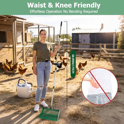 XXXFLOWER Chicken Poop Scooper & Rake 2-in-1, Metal Pooper Scooper Long Handle, Chicken Coop Rake for Chicken Coop, Sand & Pet Waste Cleaning